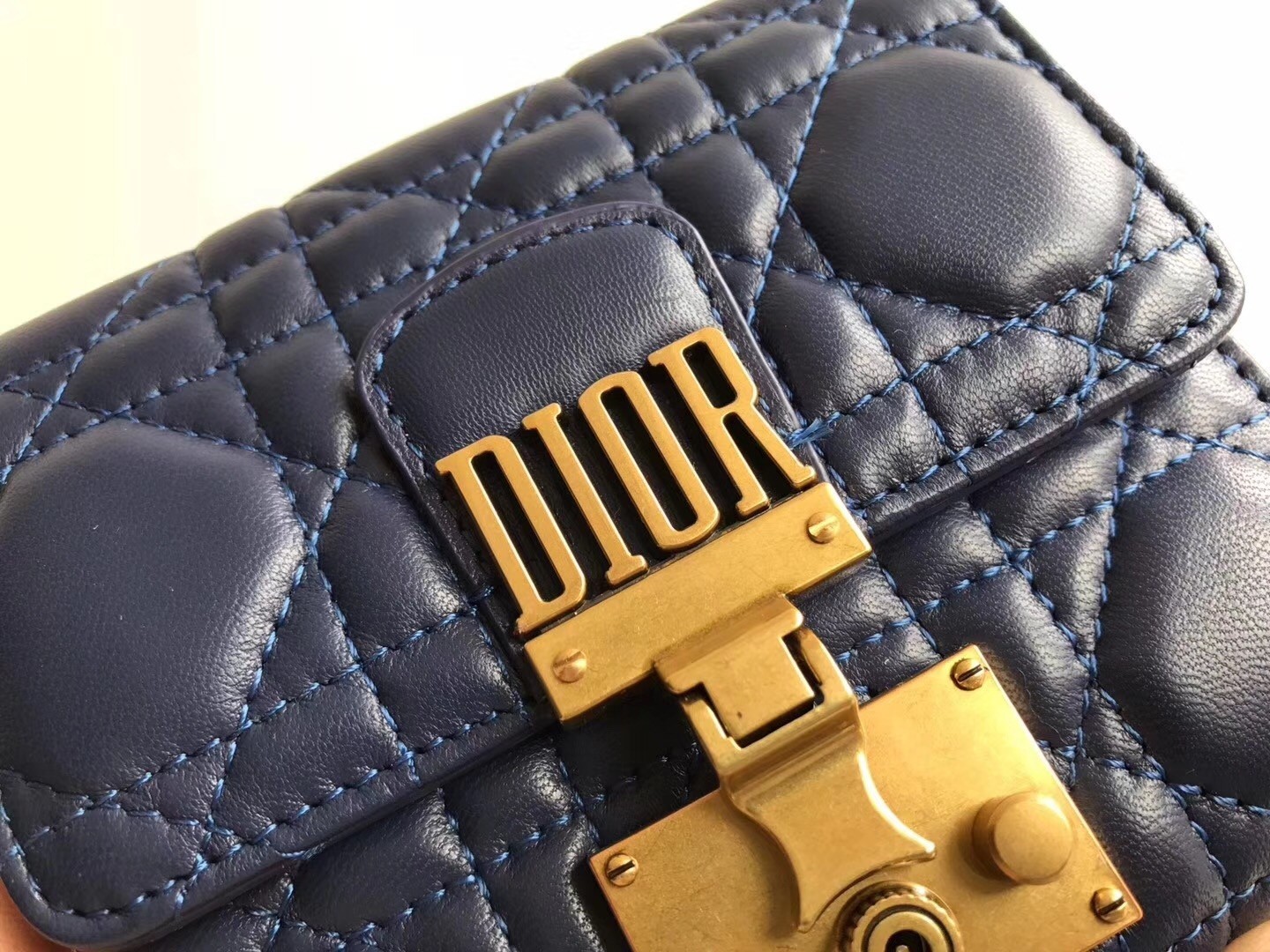 Dior French DiorAddict Wallet In Navy Blue Lambskin 795