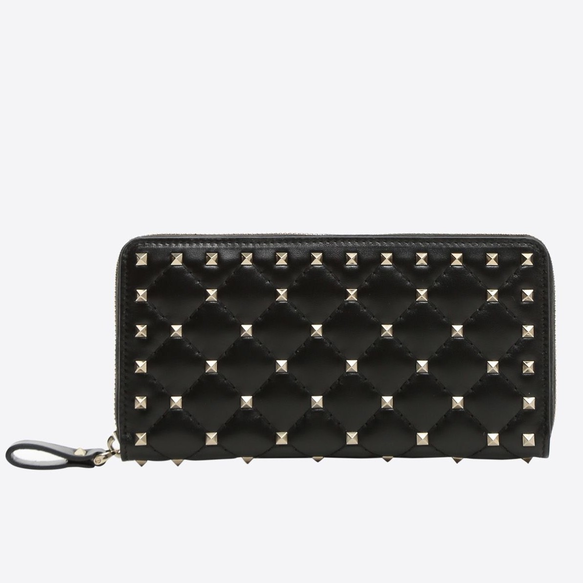 Valentino Rockstud Spike Zip Wallet In Noir Lambskin 260