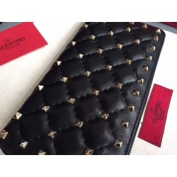 Valentino Rockstud Spike Zip Wallet In Noir Lambskin 260