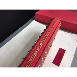 Valentino Rockstud Spike Zip Wallet In Red Lambskin 447