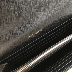 Saint Laurent Large Monogram Flap Wallet In Black Grained Leather 331