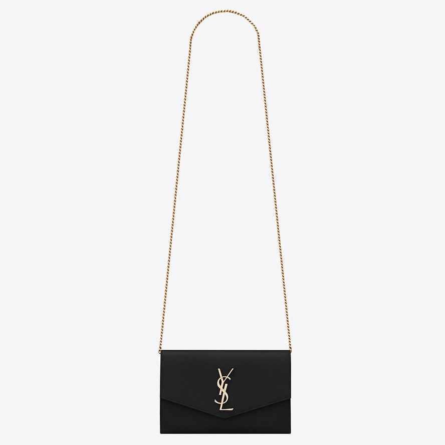 Saint Laurent WOC Uptown Chain Wallet In Black Leather 230