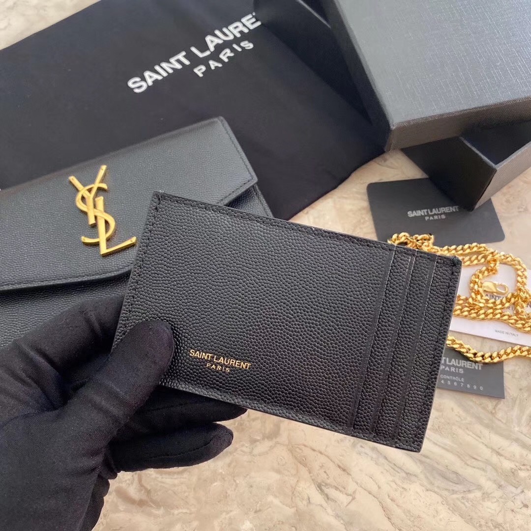 Saint Laurent WOC Uptown Chain Wallet In Black Leather 230