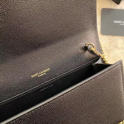 Saint Laurent WOC Uptown Chain Wallet In Black Leather 230