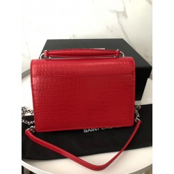 Saint Laurent WOC Sunset Chain Wallet In Red Croc-Embossed Leather 397