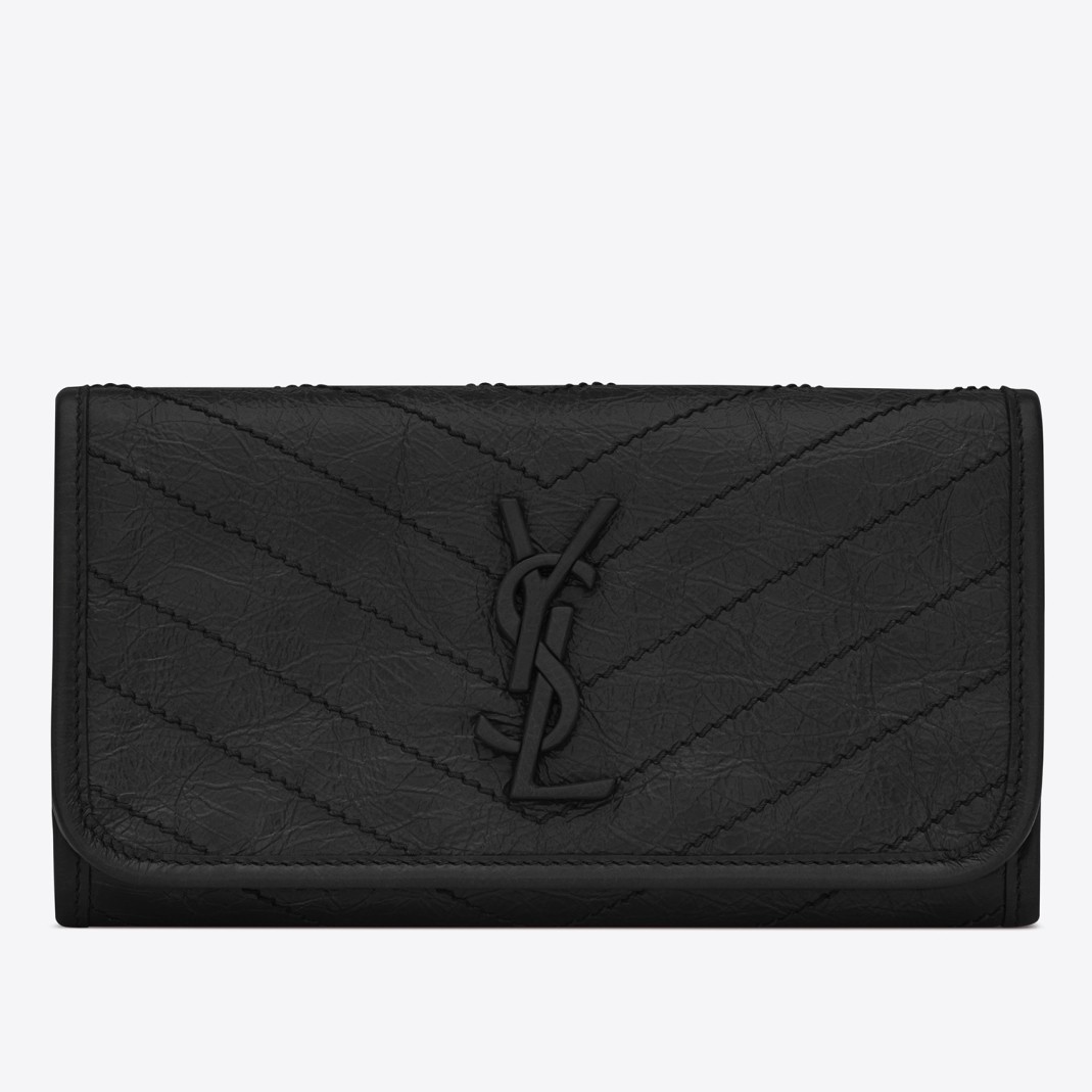 Saint Laurent Niki Large Wallet In Black Crinkled Vintage Leather 438