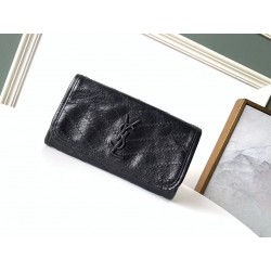 Saint Laurent Niki Large Wallet In Black Crinkled Vintage Leather 438