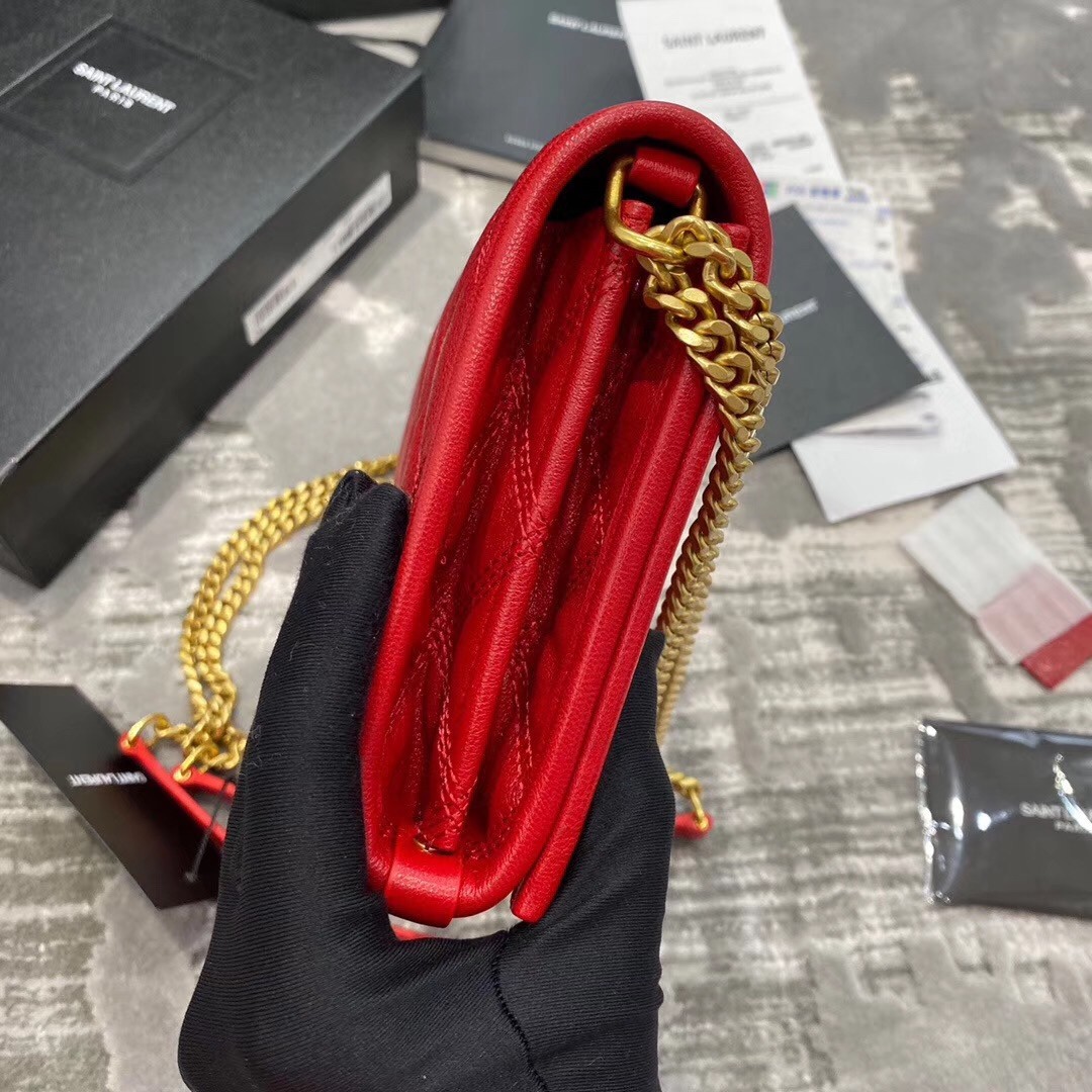 Saint Laurent WOC Becky Chain Wallet In Red Lambskin 646