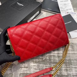 Saint Laurent WOC Becky Chain Wallet In Red Lambskin 646