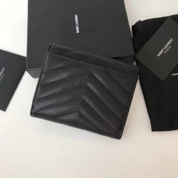 Saint Laurent Compact Tri Fold Wallet In Noir Leather 388