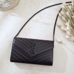 Saint Laurent WOC Monogram Chain Wallet All Black 710