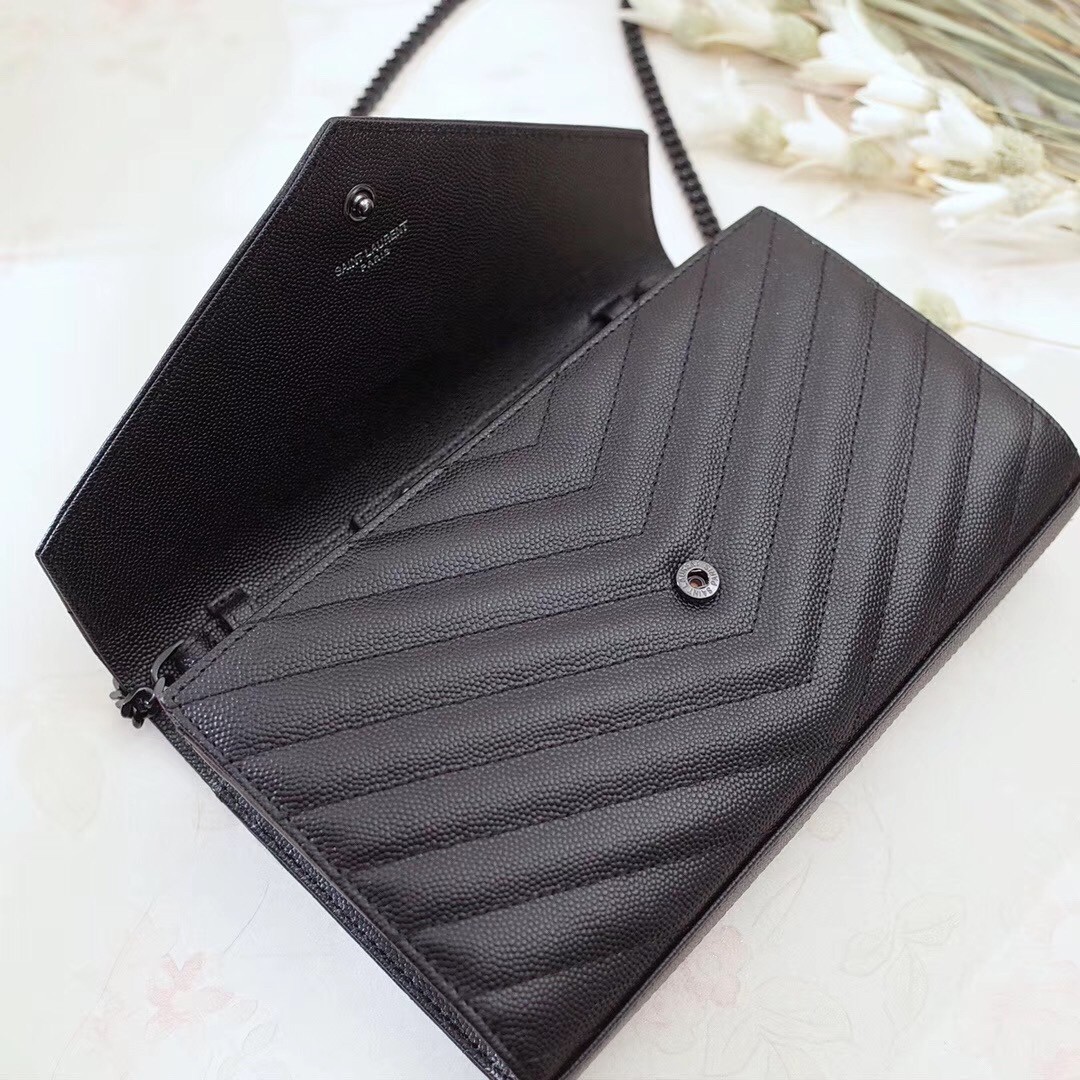 Saint Laurent WOC Monogram Chain Wallet All Black 710