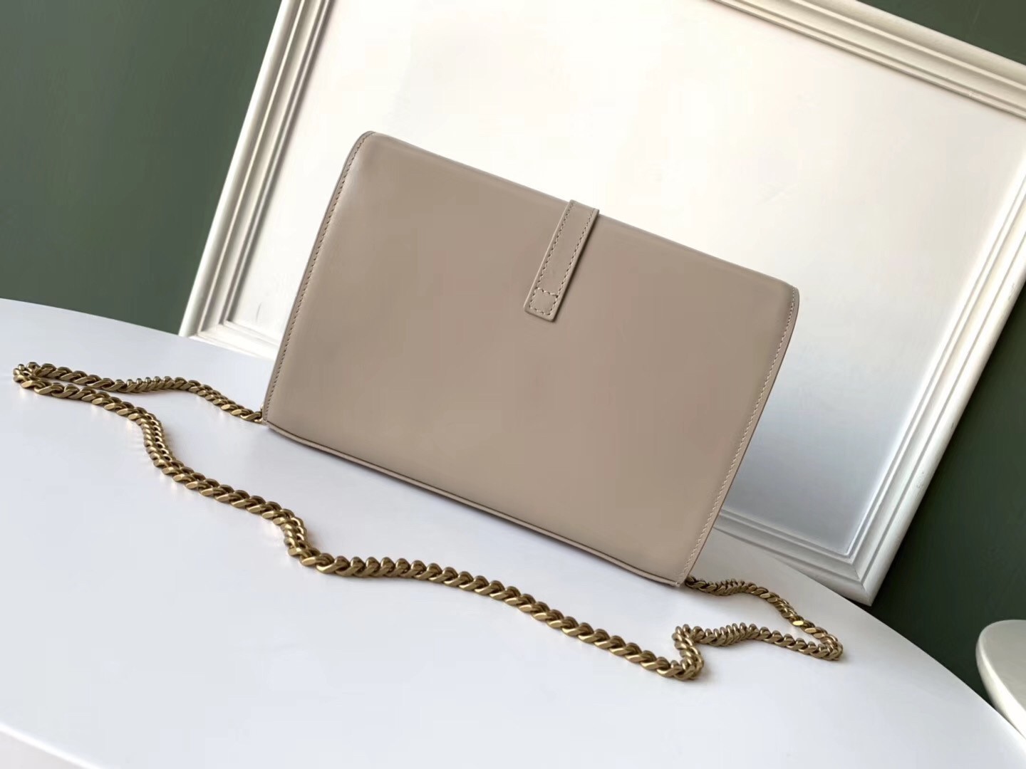 Saint Laurent WOC Sulpice Chain Wallet In Beige Calfskin 616