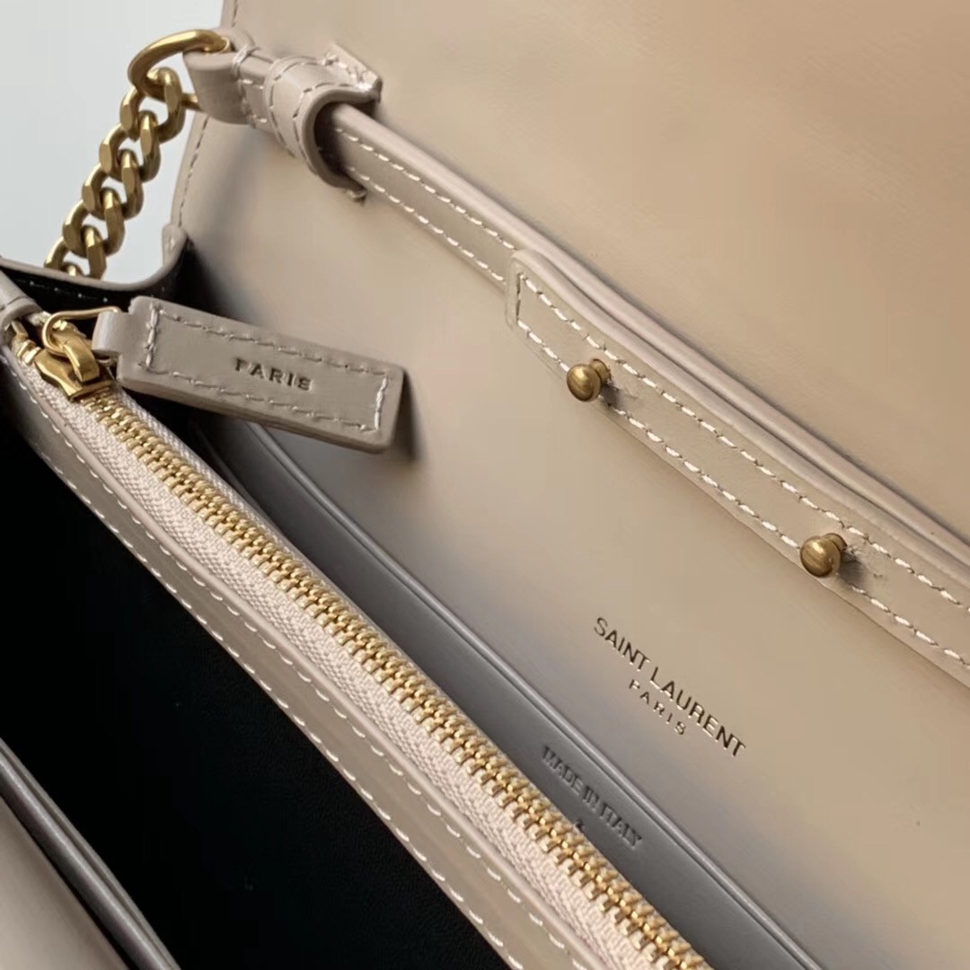 Saint Laurent WOC Sulpice Chain Wallet In Beige Calfskin 616