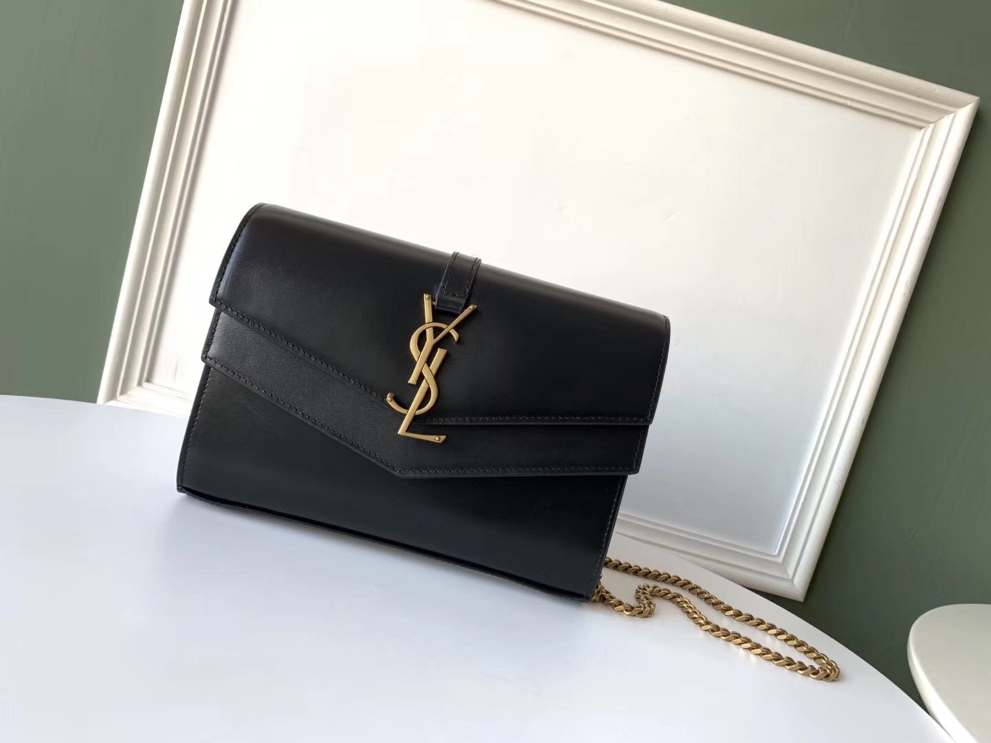 Saint Laurent WOC Sulpice Chain Wallet In Black Calfskin 620