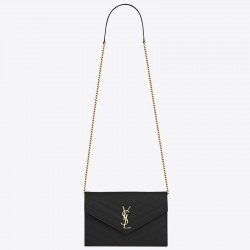 Saint Laurent WOC Envelope Chain Wallet In Black Leather 461