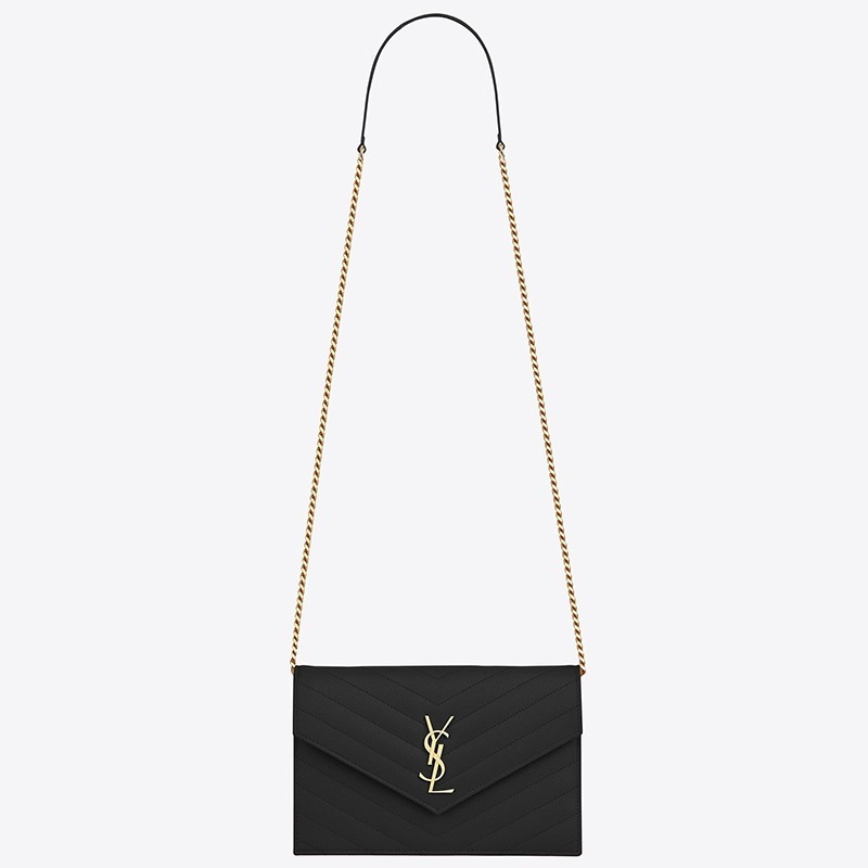 Saint Laurent WOC Envelope Chain Wallet In Black Leather 461