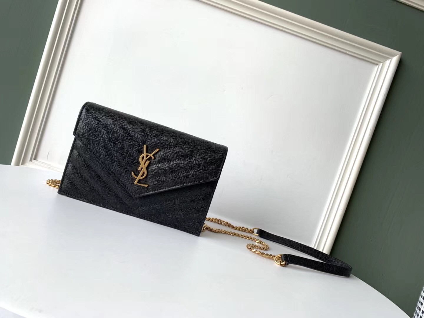 Saint Laurent WOC Envelope Chain Wallet In Black Leather 461