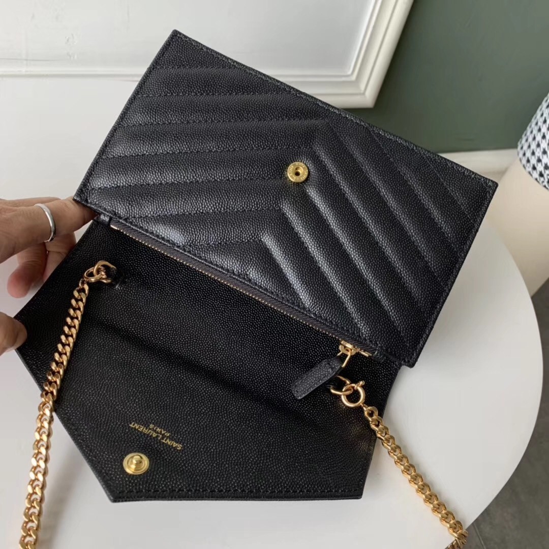 Saint Laurent WOC Envelope Chain Wallet In Black Leather 461