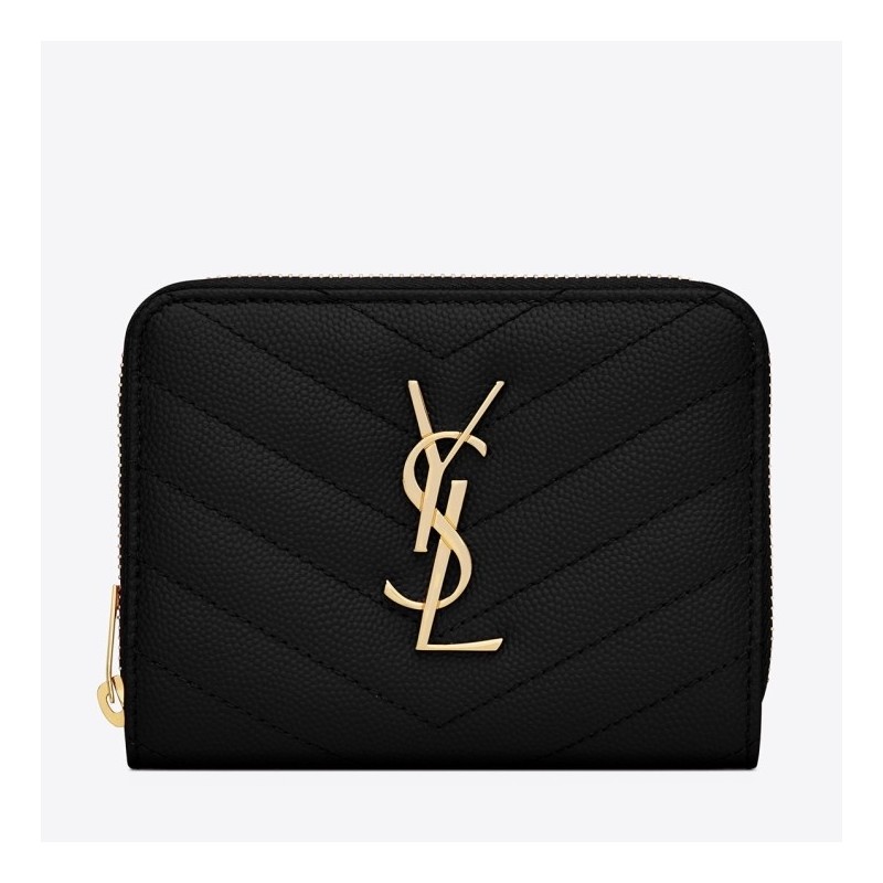 Saint Laurent Compact Zip Around Wallet In Black Leather 768