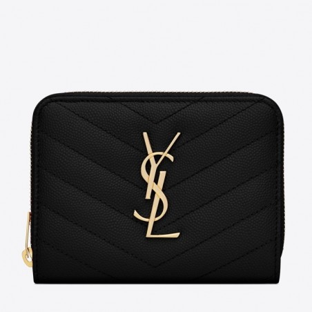 Saint Laurent Compact Zip Around Wallet In Black Leather 768