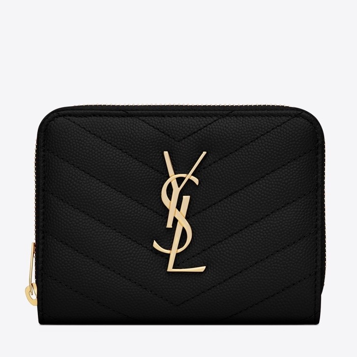 Saint Laurent Compact Zip Around Wallet In Black Leather 768