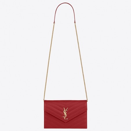 Saint Laurent WOC Envelope Chain Wallet In Red Leather 060