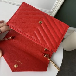 Saint Laurent WOC Envelope Chain Wallet In Red Leather 060