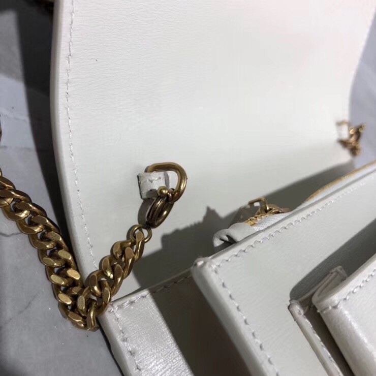 Saint Laurent WOC Sunset Chain Wallet In White Calfskin 183