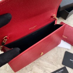 Saint Laurent WOC Uptown Chain Wallet In Red Leather 234