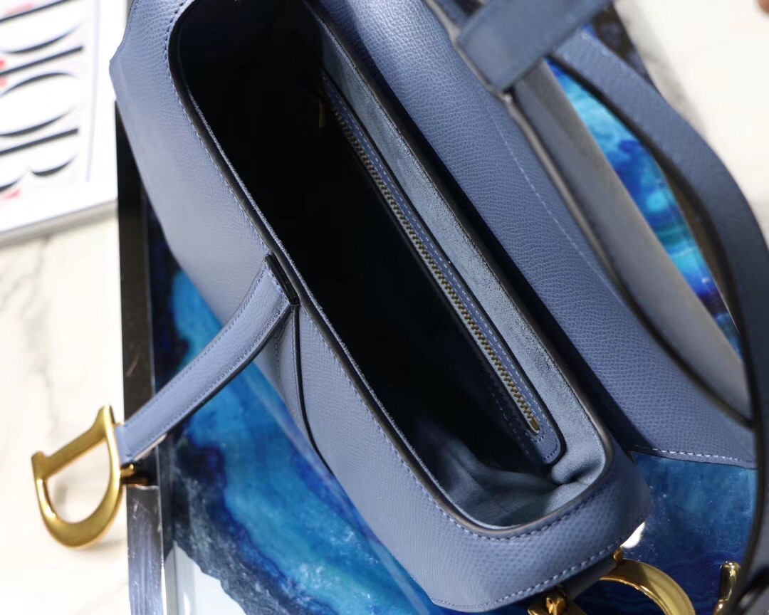 Dior Saddle Bag In Denim Blue Grained Calfskin 521