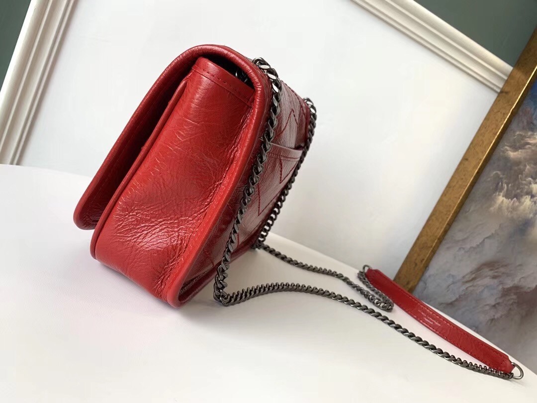 Saint Laurent WOC Niki Chain Wallet In Red Crinkled Leather 725