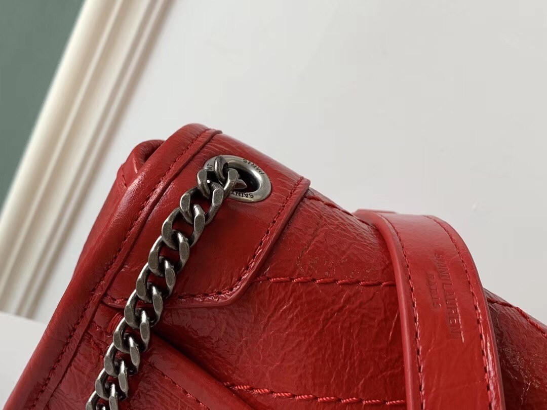 Saint Laurent WOC Niki Chain Wallet In Red Crinkled Leather 725