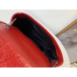 Saint Laurent WOC Niki Chain Wallet In Red Crinkled Leather 725