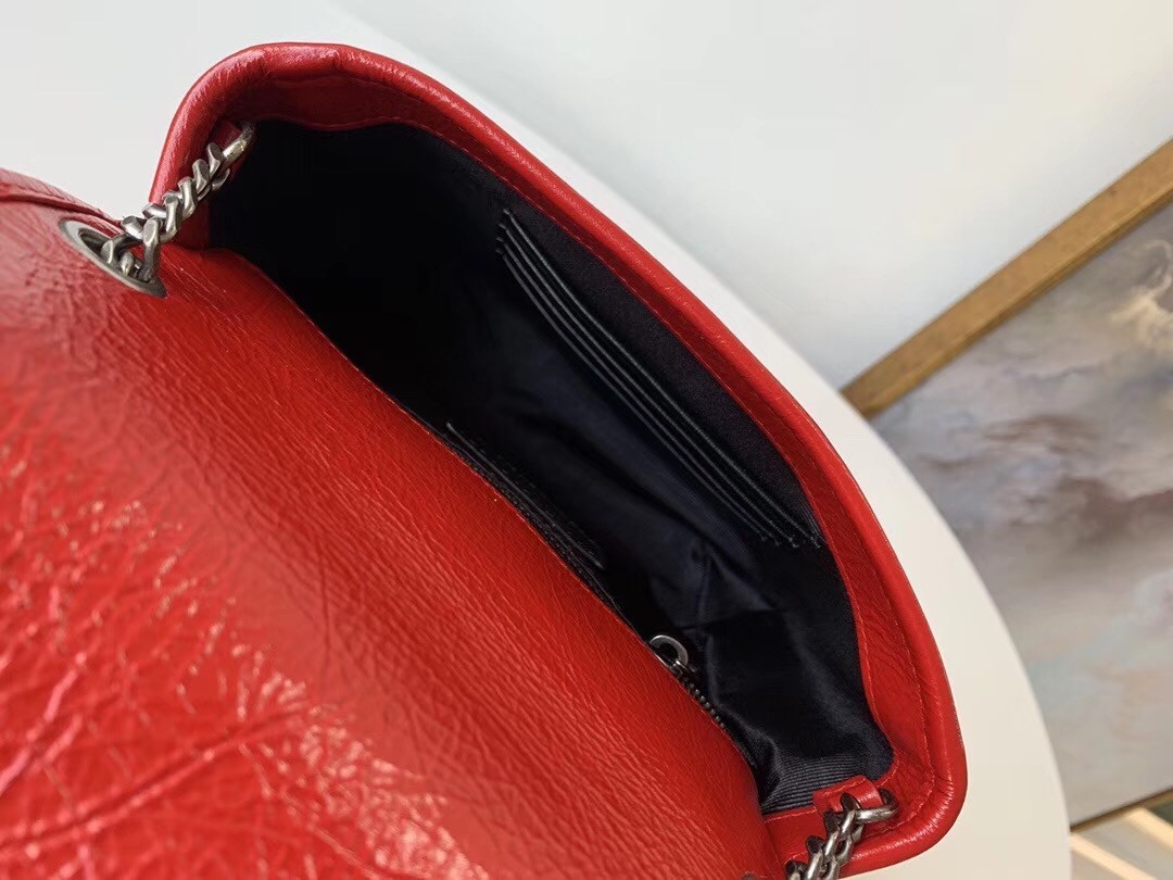 Saint Laurent WOC Niki Chain Wallet In Red Crinkled Leather 725