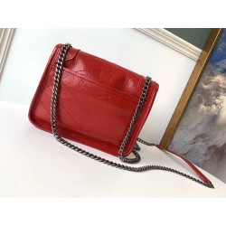 Saint Laurent WOC Niki Chain Wallet In Red Crinkled Leather 725