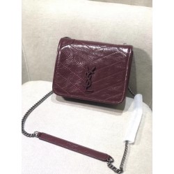 Saint Laurent WOC Niki Chain Wallet In Bordeaux Crinkled Leather 883