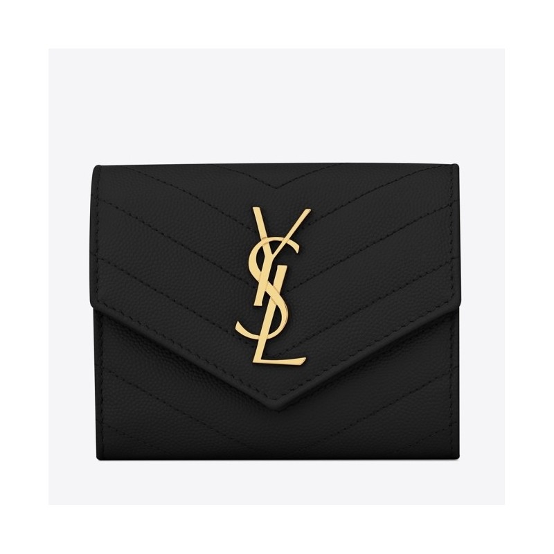 Saint Laurent Compact Tri Fold Wallet In Black Leather 713