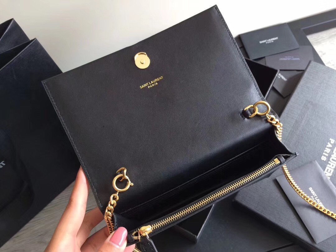 Saint Laurent WOC Kate Tassel Chain Wallet In Black Calfskin 924