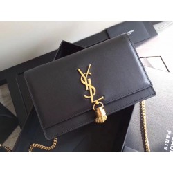 Saint Laurent WOC Kate Tassel Chain Wallet In Black Calfskin 924