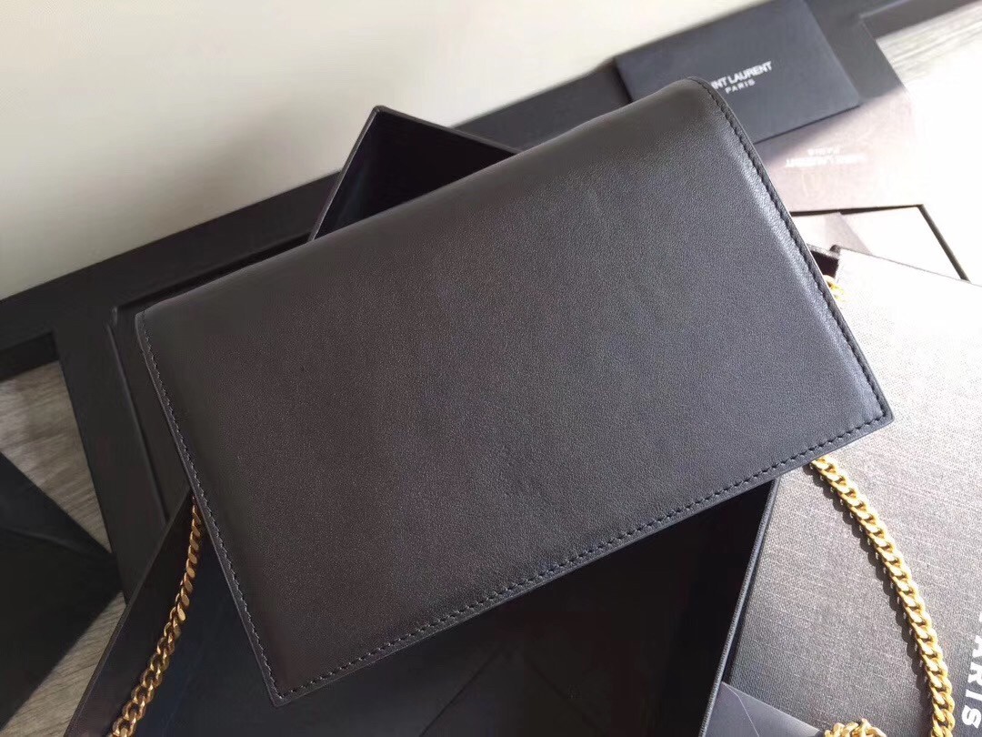 Saint Laurent WOC Kate Tassel Chain Wallet In Black Calfskin 924