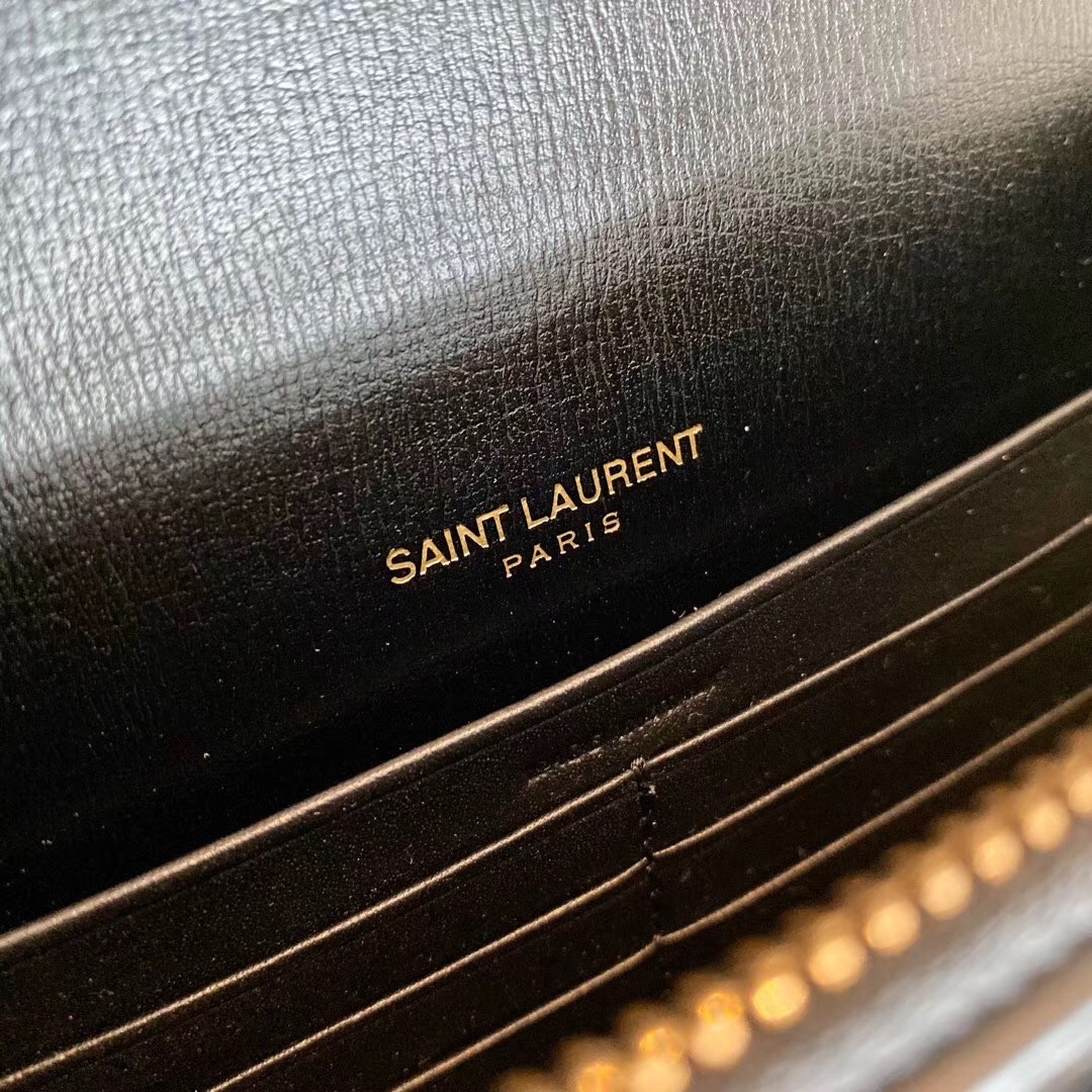 Saint Laurent WOC Sunset Chain Wallet In Black Calfskin 312