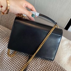 Saint Laurent WOC Sunset Chain Wallet In Black Calfskin 312