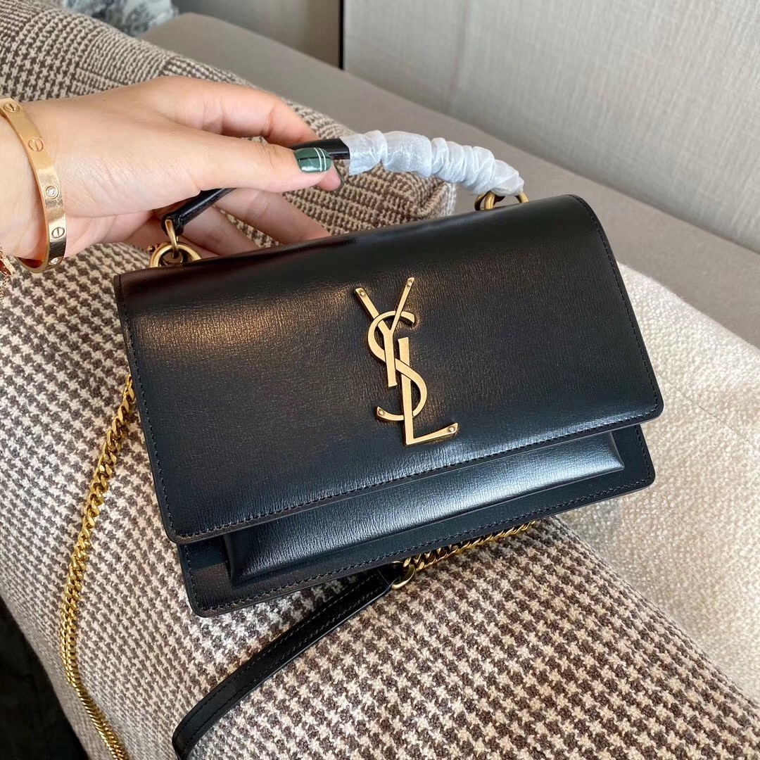 Saint Laurent WOC Sunset Chain Wallet In Black Calfskin 312