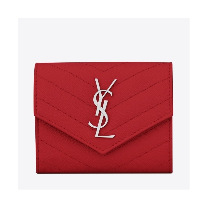 Saint Laurent Compact Tri Fold Wallet In Red Leather 328