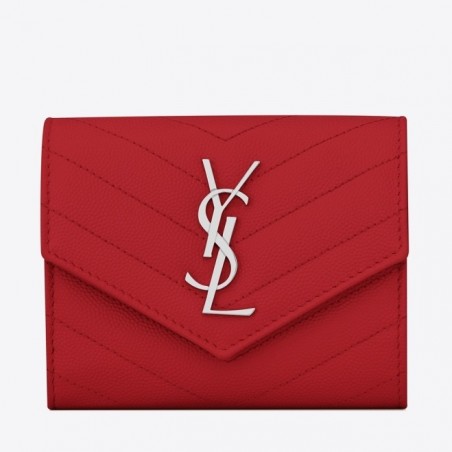 Saint Laurent Compact Tri Fold Wallet In Red Leather 328