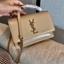 Saint Laurent WOC Sunset Chain Wallet In Taupe Calfskin 262