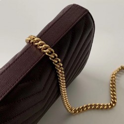 Saint Laurent WOC Monogram Chain Wallet In Bordeaux Leather 476