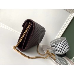 Saint Laurent WOC Monogram Chain Wallet In Bordeaux Leather 476