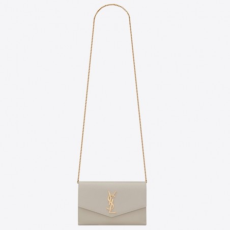 Saint Laurent WOC Uptown Chain Wallet In White Leather 707